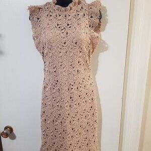 Zara Woman Lace Dress Medium Nude Eyelash Lace Cocktail Dress Sleeveless M